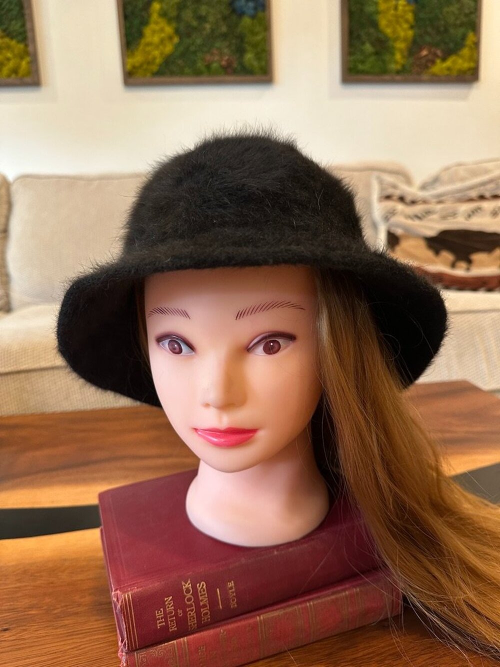Vintage Y2K Nordstrom Black Fuzzy Bucket/Cloche Hat
